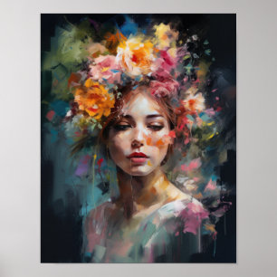 Frau mit Blume Head Art Print Poster