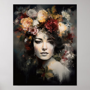 Frau mit Blume Head Art Print Poster