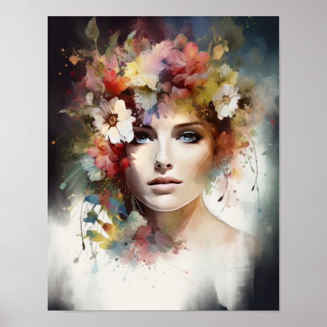 Frau mit Blume Head Art Print Poster (Vorne)