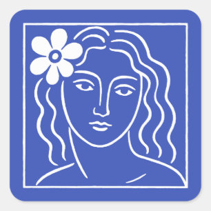 Frau mit Blume im Haar Quadratischer Aufkleber