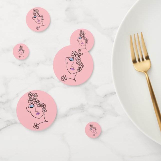 Frau mit Blume Linie Art Pink Konfetti (Gruppe)