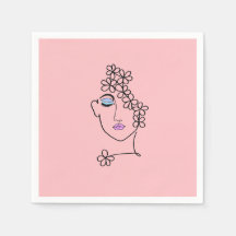 Frau mit Blume Linie Art Pink