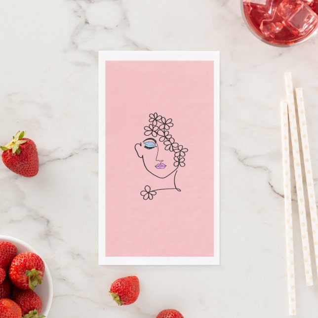 Frau mit Blume Linie Art Pink Serviette (Beispiel)