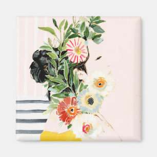 Frau mit Blume Magnet