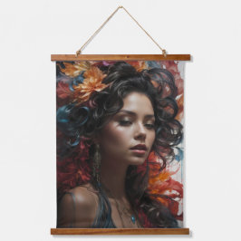 Frau mit Blume Wandteppich Mit Holzrahmen