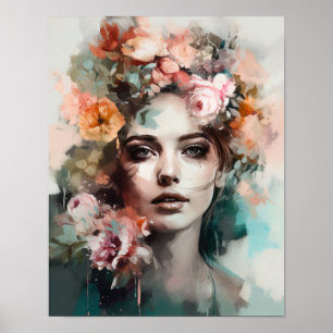 Frau mit Blumenkopf Kunstposter Poster