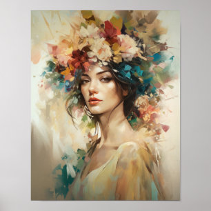 Frau mit Blumenkopf Kunstposter Poster