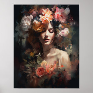 Frau mit Blumenkopf Kunstposter Poster