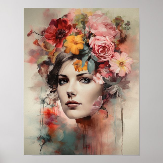Frau mit Blumenkopf Kunstposter Poster (Vorne)