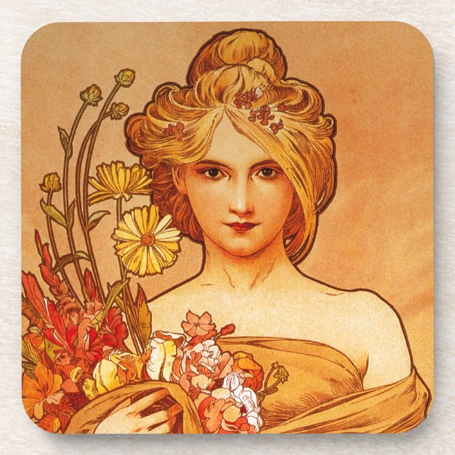Frau mit Blumenstrauß Untersetzer (Vorderseite)