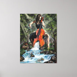 Frau mit Cello in Nature Canvas Print - Malerei Leinwanddruck