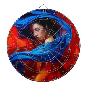 Frau mit Cobalt Blue Veil im Hintergrund Orange Dartscheibe