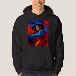 Frau mit Cobalt Blue Veil im Hintergrund Orange Hoodie