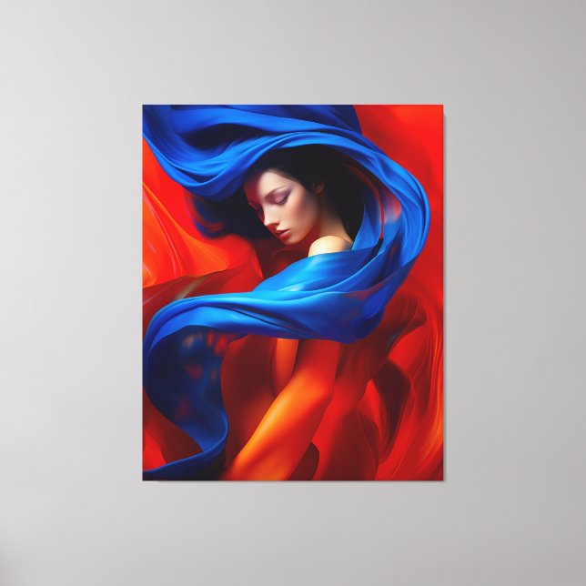 Frau mit Cobalt Blue Veil im Hintergrund Orange Leinwanddruck (Vorderseite)