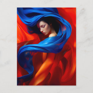 Frau mit Cobalt Blue Veil im Hintergrund Orange Postkarte