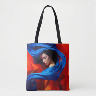 Frau mit Cobalt Blue Veil im Hintergrund Orange Tasche