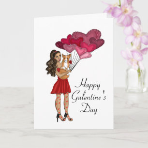 Frau mit Corgi Galantine's Day Holiday Gruß Karte