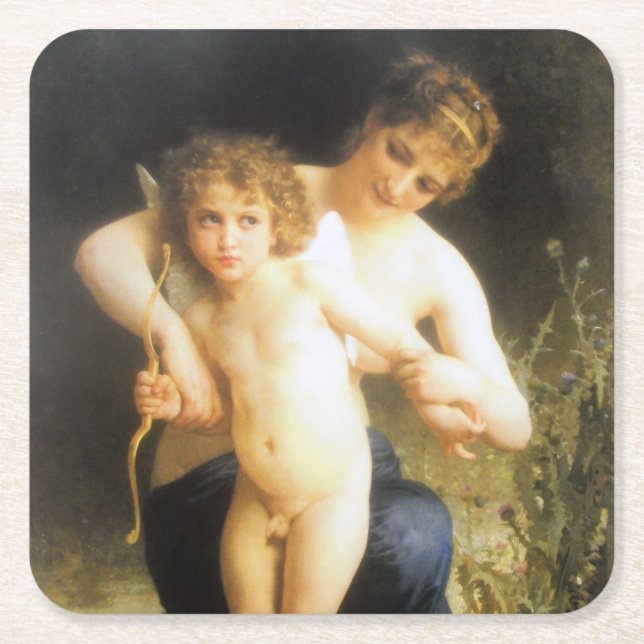 Frau mit Cupid, Bouguereau Rechteckiger Pappuntersetzer (Vorderseite)