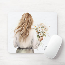 Frau mit Daisy Bouquet Mousepad