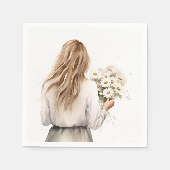 Frau mit Daisy Bouquet Serviette (Vorderseite)