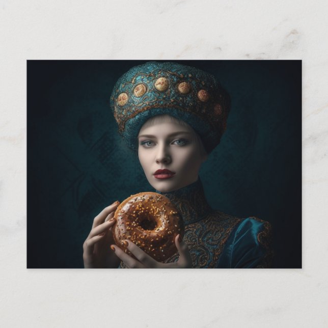 Frau mit Donut Postkarte (Vorderseite)