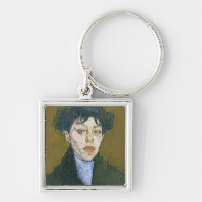 Frau mit einem blauen Schal, c.1912 (Öl auf Schlüsselanhänger (Vorne)