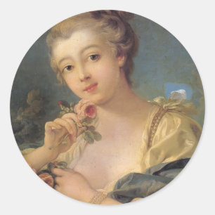 Frau mit einem Blumenstrauß der Rosen durch Runder Aufkleber