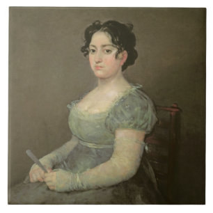Frau mit einem Fan, c.1805-06 (Öl auf Leinwand) Fliese