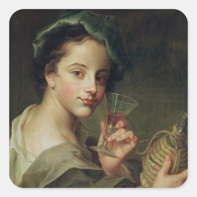 Frau mit einem Glas Wein Quadratischer Aufkleber (Vorderseite)