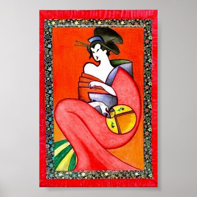 Frau mit einem Kimono Print Poster (Vorne)