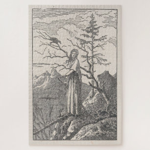 Frau mit einem Raben am Abgrund - Friedrich