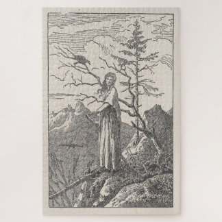 Frau mit einem Raben am Abgrund - Friedrich