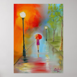Frau mit einem roten Regenschirm Poster
