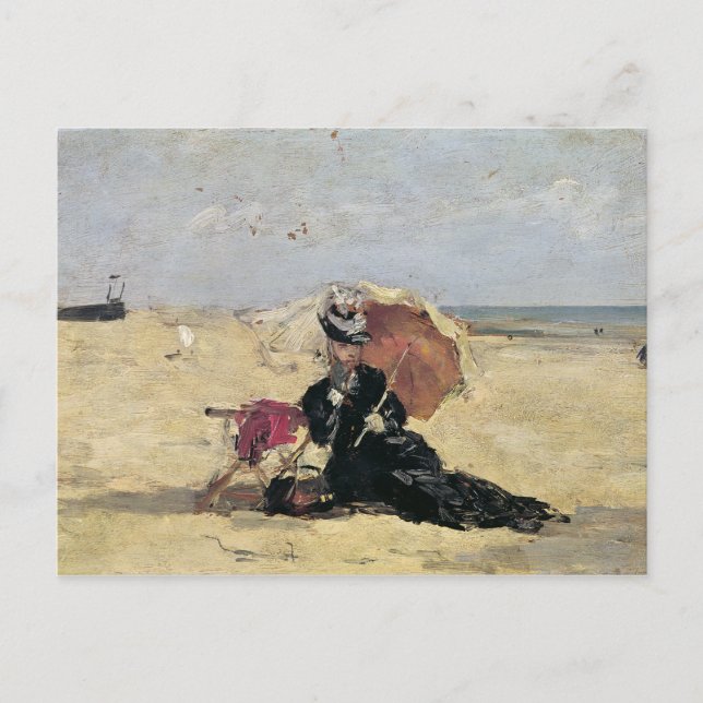 Frau mit einem Sonnenschirm auf dem Strand, 1880 Postkarte (Vorderseite)