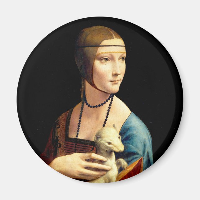 Frau mit einer Ermine von Leonardo Da Vinci Magnet (Vorne)