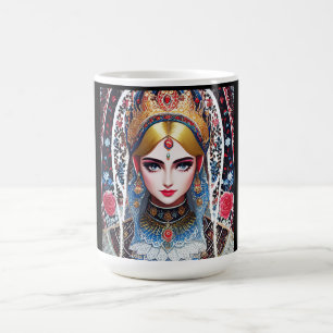 Frau mit einer Orantenlauge Kaffeetasse