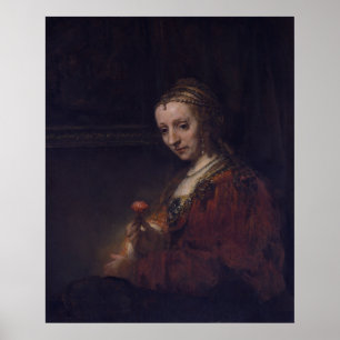 Frau mit einer rosa Gartennelke durch Rembrandt Poster