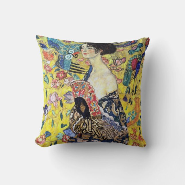 Frau mit Fan von Gustav Klimt Kissen (Vorderseite)