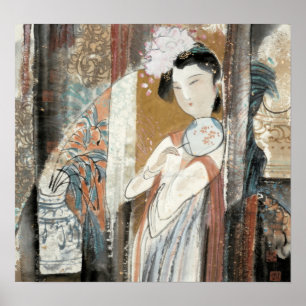 Frau mit Floral Hairpin Poster