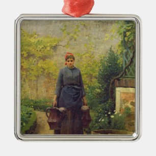 Frau mit Gießkannen Silbernes Ornament