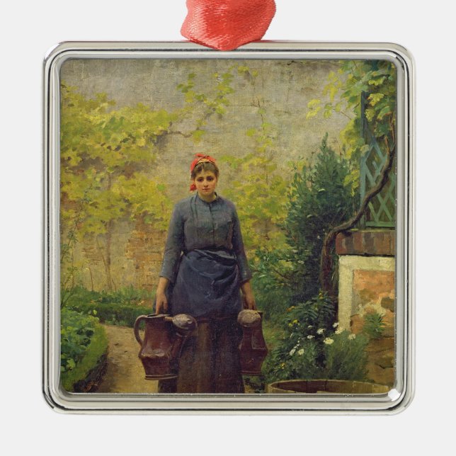 Frau mit Gießkannen Silbernes Ornament (Vorne)