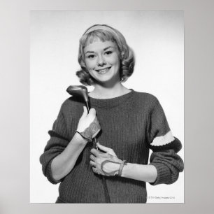 Frau mit Golfschläger Poster
