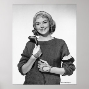 Frau mit Golfschläger Poster