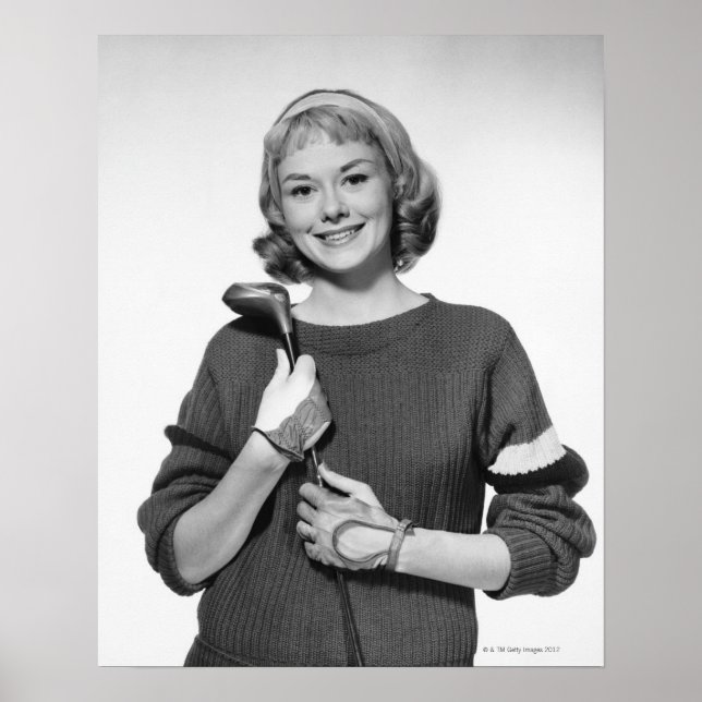 Frau mit Golfschläger Poster (Vorne)
