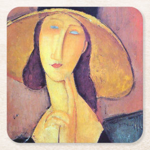 Frau mit Großhut, Modigliani Rechteckiger Pappuntersetzer
