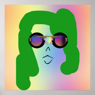 Frau mit grünem Haar + Sonnenbrille Spaß Poster