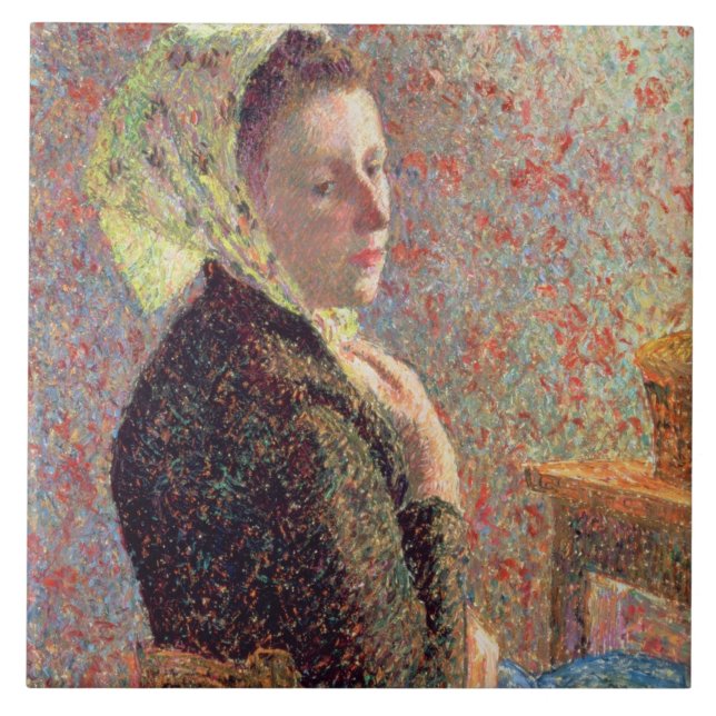 Frau mit grünem Kopftuch, 1893 Fliese (Vorderseite)