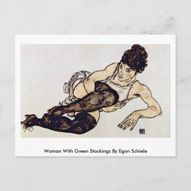 Frau mit grünen Strümpfen von Egon Schiele Postkarte (Vorderseite)