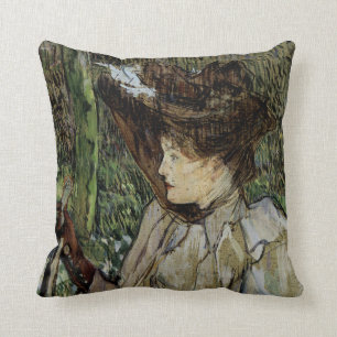 Frau mit Handschuhen von Toulouse-Lautrec Kissen