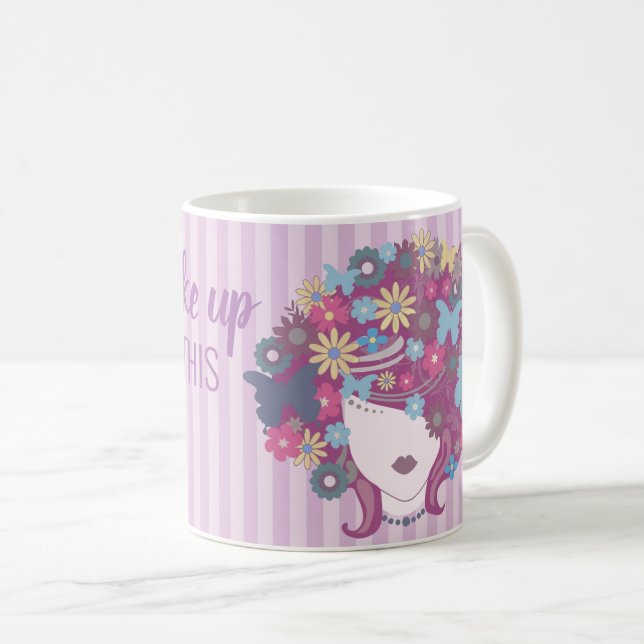 Frau mit Hübscher Blume Haar Lila Zitat Kaffeetasse (VorderseiteRechts)